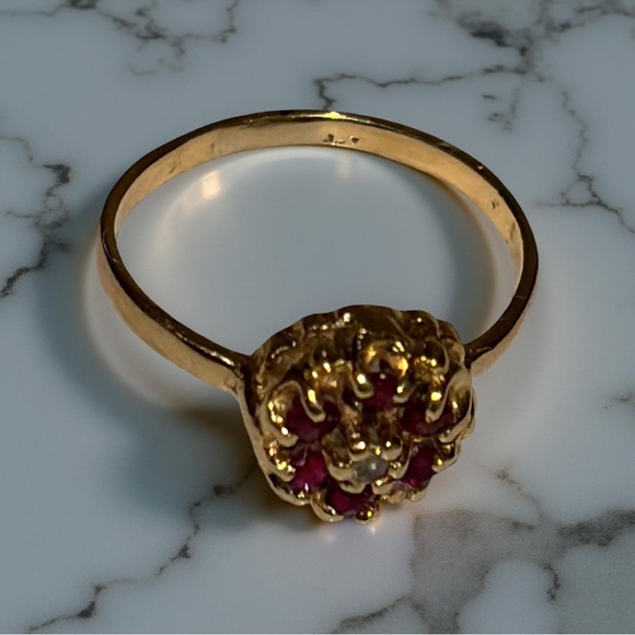 14k Gold Midi/Pinky/Baby Ring with Rubies and Diamonds